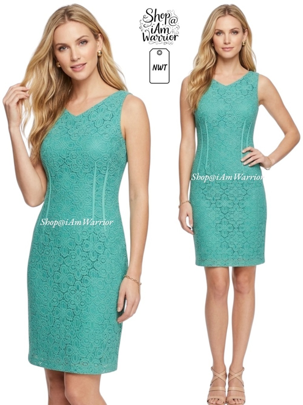 Tahari NWT Tiffany blue lace sleeveless dress *shop@iamwarrior